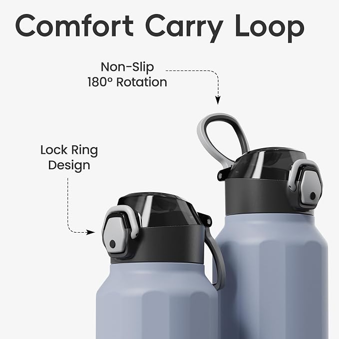 Konokyo FLOWPLAY 32oz Locking Push-Button Water Bottle with Silicone Spout,Leak-Proof,18/8 Stainless Steel Double-Wall Vacuum Insulated for Sports and Travel,BPA-Free,Light Purple