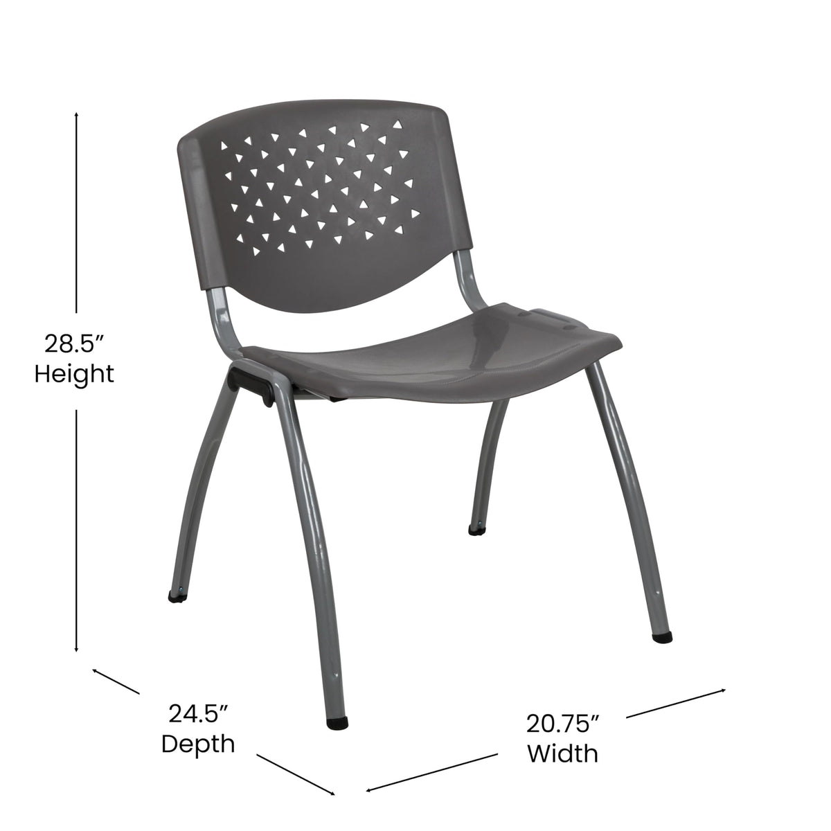 880 lb. Capacity Gray Plastic Stack Chair with Titanium Gray Powder Coated Frame