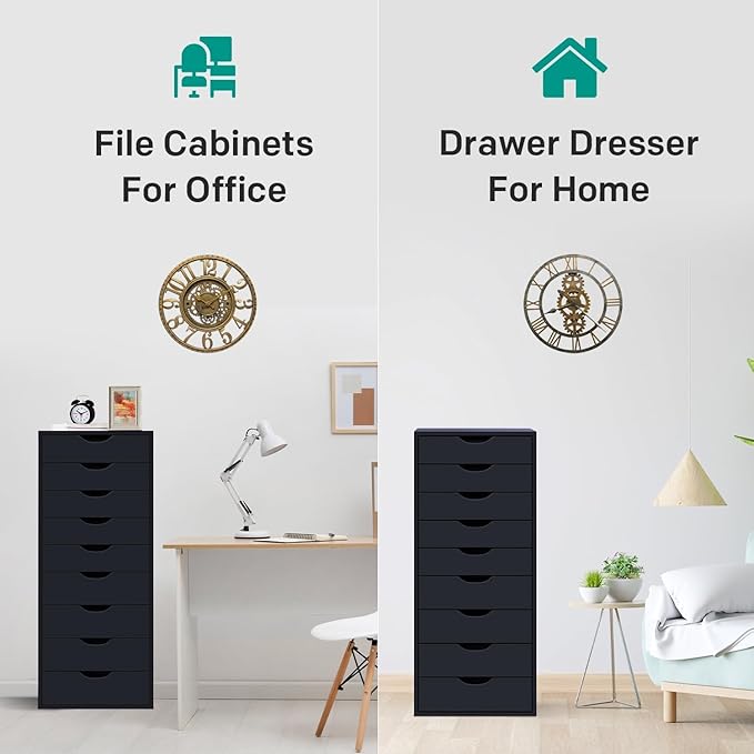 Naomi Home Bianca 9-Drawer Craft & Office Storage Cabinet, Black – Ultimate Rolling Organizer for Arts & Files, Ample Space in Compact Form, 15.7" D x 18.9" W x 39.3" H