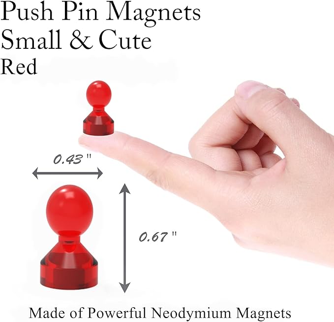 MHDMAG Magnetic Push Pins Powerful Push Pin Magnets for Fridge Whiteboards Calendars Maps in School & Office Pack of 32,Red