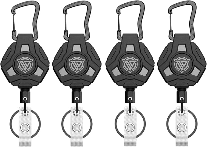 4 Pack Retractable Keychain Heavy Duty, Badge Reels Retractable, Tactical ID Badge Holder with Upgraded Zinc Alloy Carabiner, 31.5'' Coated Steel Cord, Bearing 8.0 oz