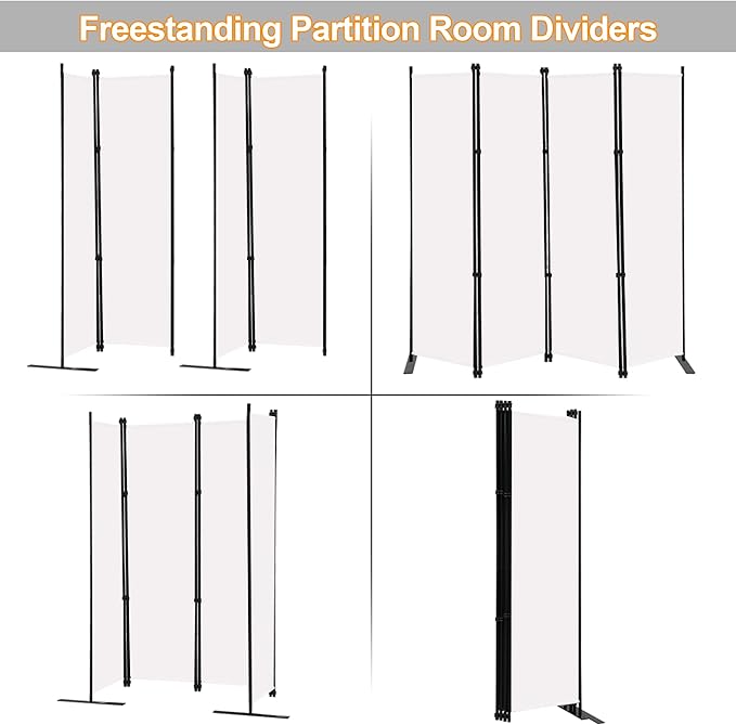 MAYOLIAH 4 Panel Room Divider Screen 6Ft Tall Foldable Privacy Dividers Indoor Wall Partition Room Separator White