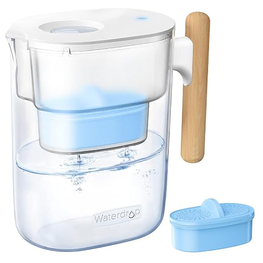 Waterdrop PT-04C-A Alkaline Water Filter Pitcher, 10-Cup Capacity, Clear | Healthy, Clean & Toxin-Free Mineralized Alkaline Water, Up to pH 9.5, BPA-Free, 100 Gallons, Sturdy Wooden Handle