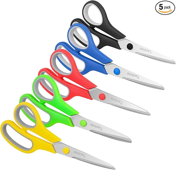 Scissors for Office, Taotree 8" Scissors All Purpose Bulk of 5-Pack, Middle School Supplies Student Teacher Classroom, Sharp Craft Shears for Office Home Sewing Fabric, Right/Left Handles, Same Size