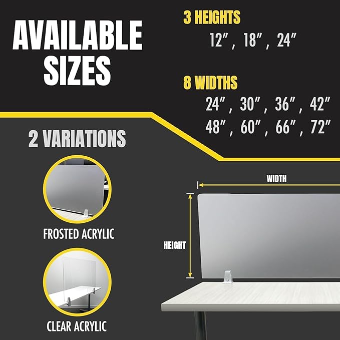 OBEX Clear Acrylic Desk Mounted Privacy Panel, 18" x 72", Clear