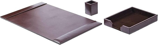 Dacasso Bonded Set Luxury Leather Desk Pad & Desk Organization Essentials, 3 Piece, Dark Brown