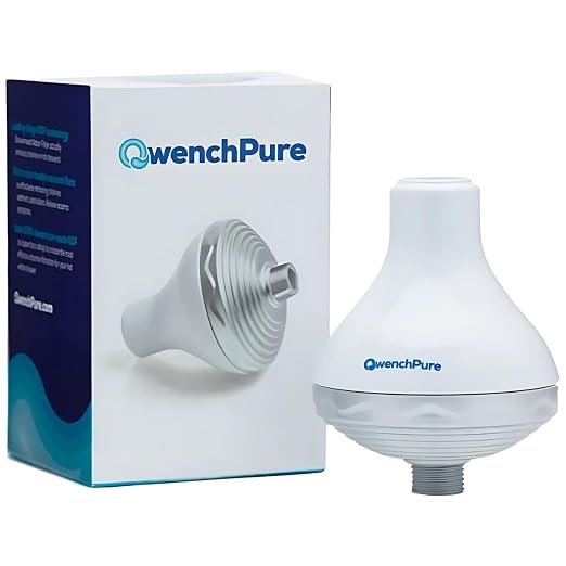 QwenchPure Shower Filter for Chlorine – High Output, 100% KDF-55, Removes Chlorine & Contaminants, Softens & Purifies Hard Water, Improves Skin & Hair, Easy Installation, Made for Hot Water