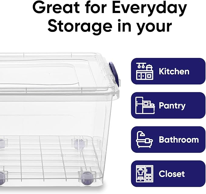 Superio Storage Bins with Lids, Clear Plastic Containers for Organizing, Stackable Totes, BPA Free, Odor Free, Organizer Boxes for Home, and Dorm (2 Pack, 32 Quart)