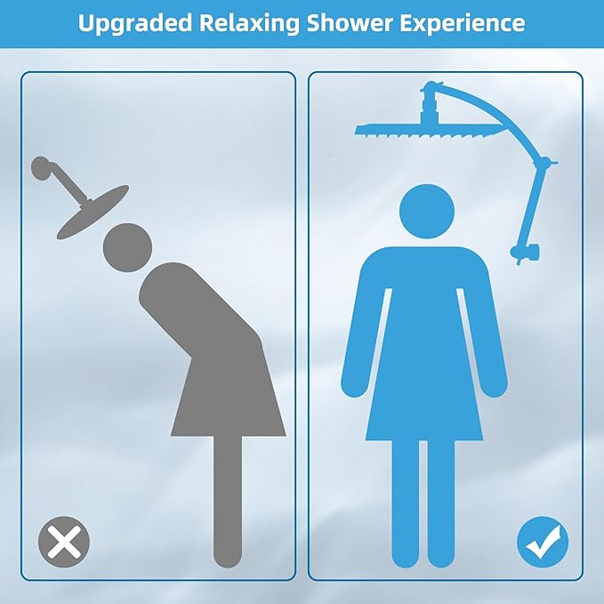 Hibbent All Metal cUPC Certified Rain Shower Head, 12'' High Pressure Rainfall Showerhead with 16" Shower Head Extension Arm, Solid Brass Adjustable Shower Arm Extender, fixed Showerheads, Chrome