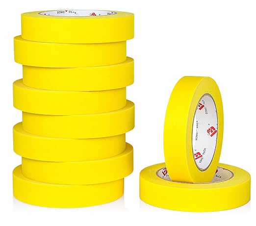 BOMEI PACK Yellow Painters Tape 1 Inch Bulk - Paint Tape 10 Rolls x 1 Inch x 55 Yards - Painter's Tape Yellow Masking Tape for Walls Painting, DIY Crafting, and School Projects, Total 550 Yards
