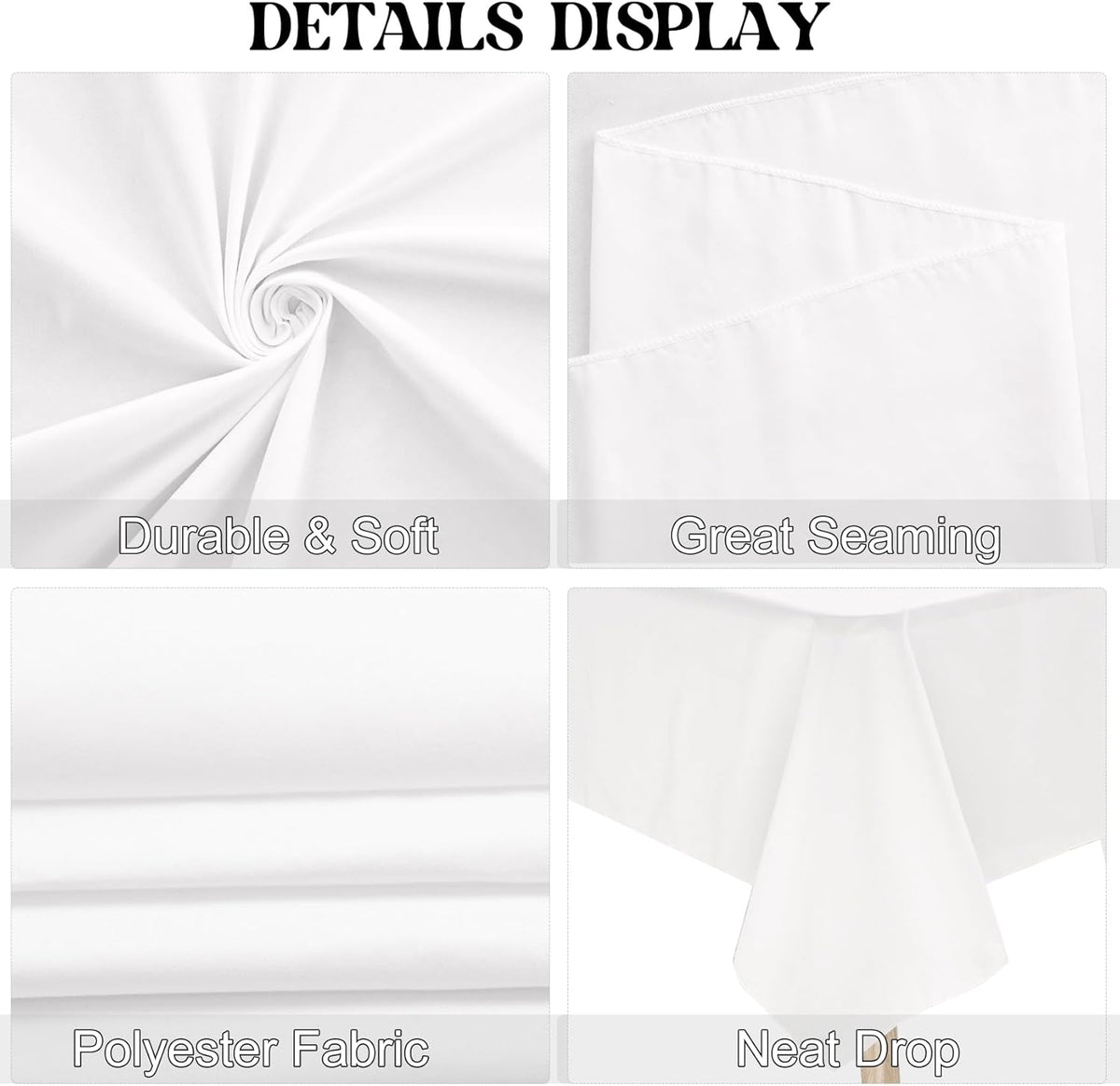 4 Pack Rectangle Tablecloth 90x132Inch White Washable Polyester Table Cover for Wedding Dining Table Buffet Parties Banquet Decoration（White）