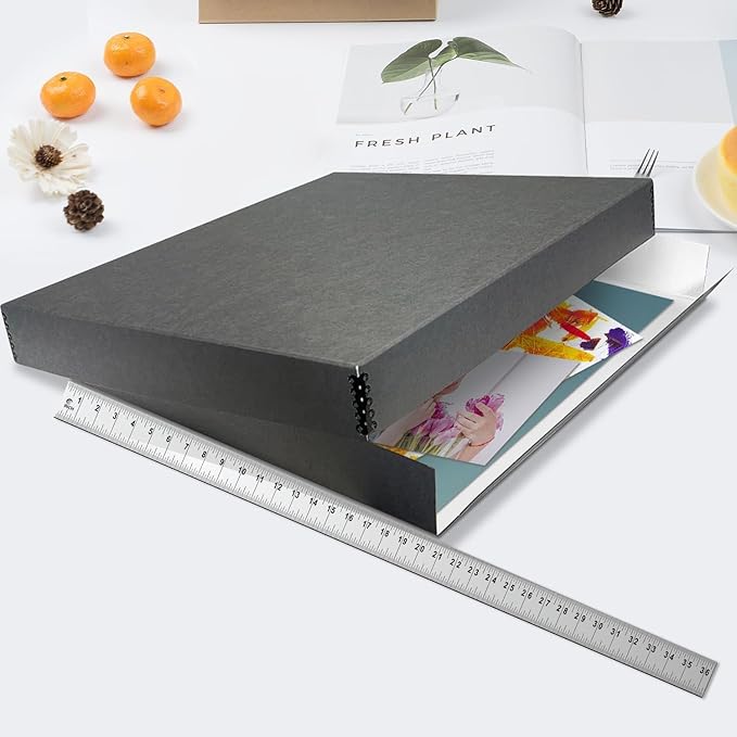 Lineco Museum Archival Storage Box, 20.75x24.75x3 in. Drop Front Design. Acid-Free with Metal Edge. Organize Photos, Pictures, Prints, Documents, Crafts, DIY. Gray, 2 Pack