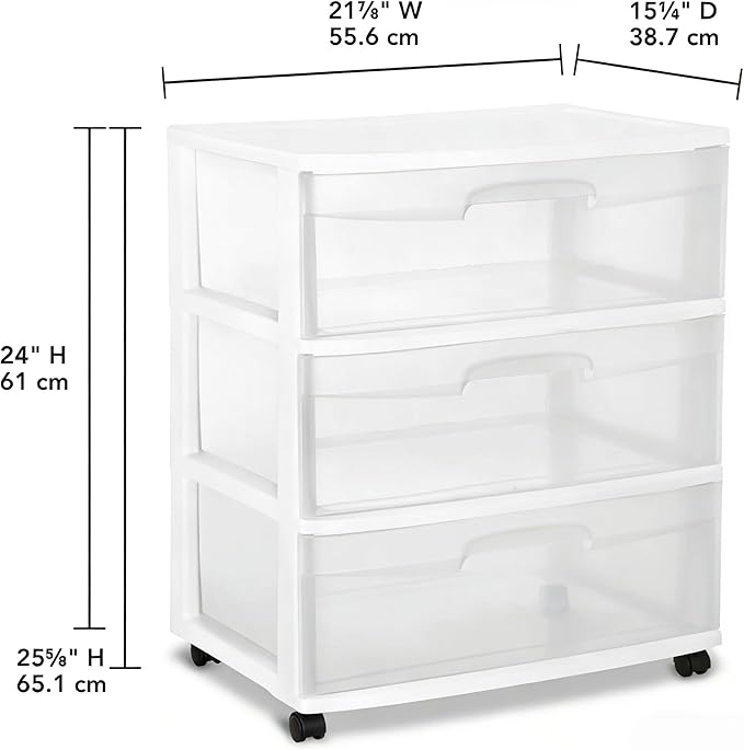 Wide 3 Drawer Cart White