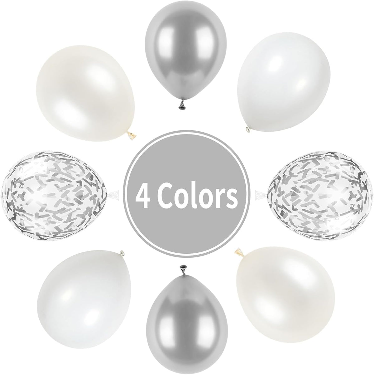 White and Silver Balloons, Metallic Silver and White Balloons Pearl White Silver Party Balloons Silver Confetti Balloons Chrome Latex Balloons for Kids Adults Birthday Wedding Baby Shower Graduation
