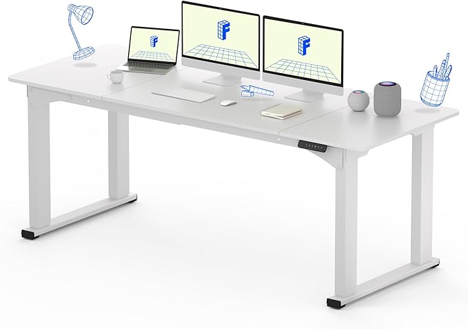 FLEXISPOT E6Q 4 Legs Standing Desk 78 x 32 Inch Adjustable Height Desk with Splice Board Home Office Sit Stand Up Desk, White Top + White Frame