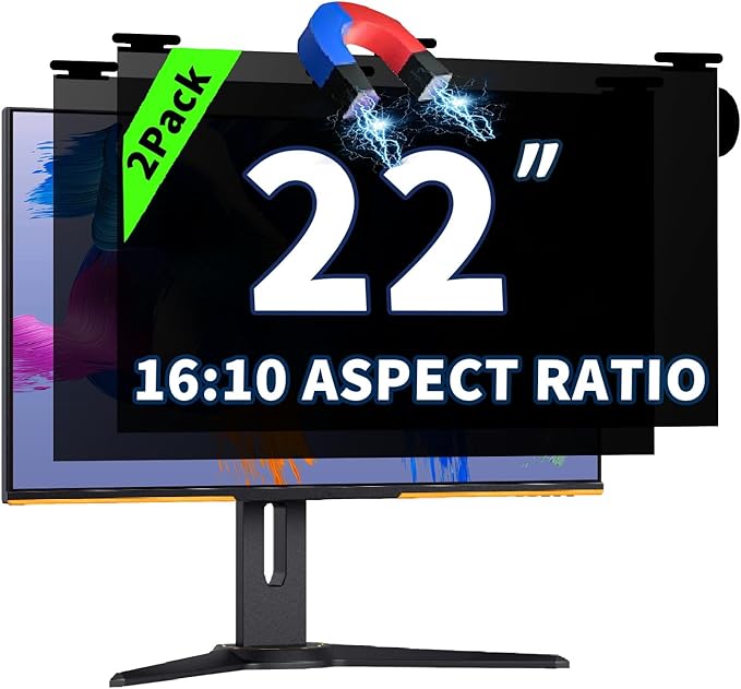 2 Pack Magnetic Hanging Computer Privacy Screen 22 Inch for 16:10 Widescreen Monitor, Removable Privacy Screen Anti Glare Blue Light Computer Screen Privacy Shield, Anti-Scratch 22 in Protector Film