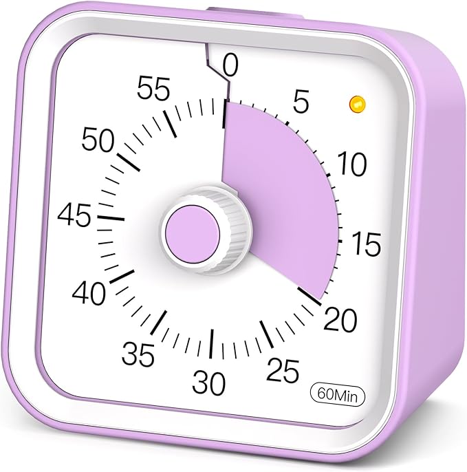Visual Timer for Kids with Pause Function, 60 Minute Countdown Timer for Kids Desk Study, Teaching, Kitchen Cooking, Office Meetings, Time Management for ADHD (Purple)