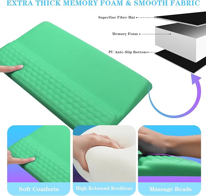 Computer Keyboard Stand with Wrist Rest, Ergonomic Tilted Keyboard Holder - Keyboard Riser with Wrist Pad - Keyboard Tray Support for Office Home - Green