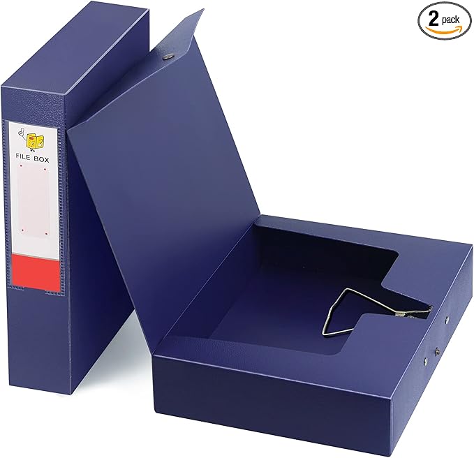 HUA JIE 2 Pack A4 Storage File Boxes Archives Case,65mm Spine,Box File Document Storage Box for Office School -Blue