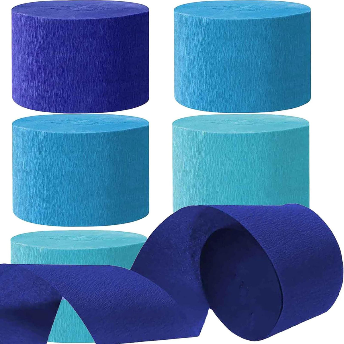 We Moment Navy Blue and Sky Blue Light Blue Crepe Paper Streamers Party Streamer 1.8 Inch Widening 6 Rolls,Blue Party Decorations Streamer 82 feet per roll for Birthday Wedding Party Decorations