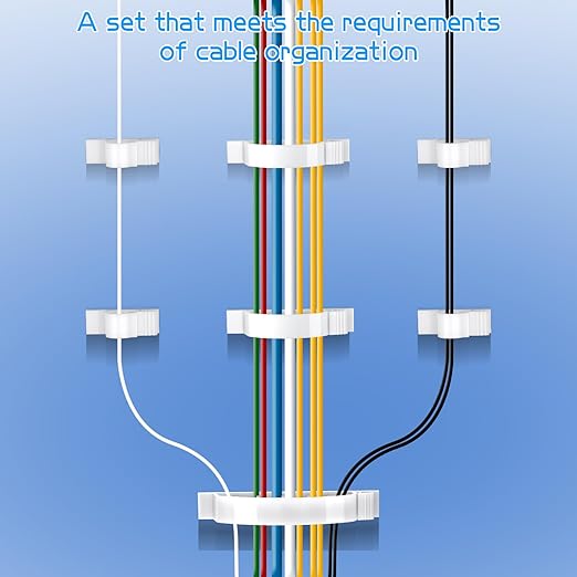 XHF 30pcs Adhesive Cable Wire Clips Kit White, Outdoor Cable Management Wire Organizer Cord Holder for Under Desk, Car, Wall, TV PC Ethernet Cable