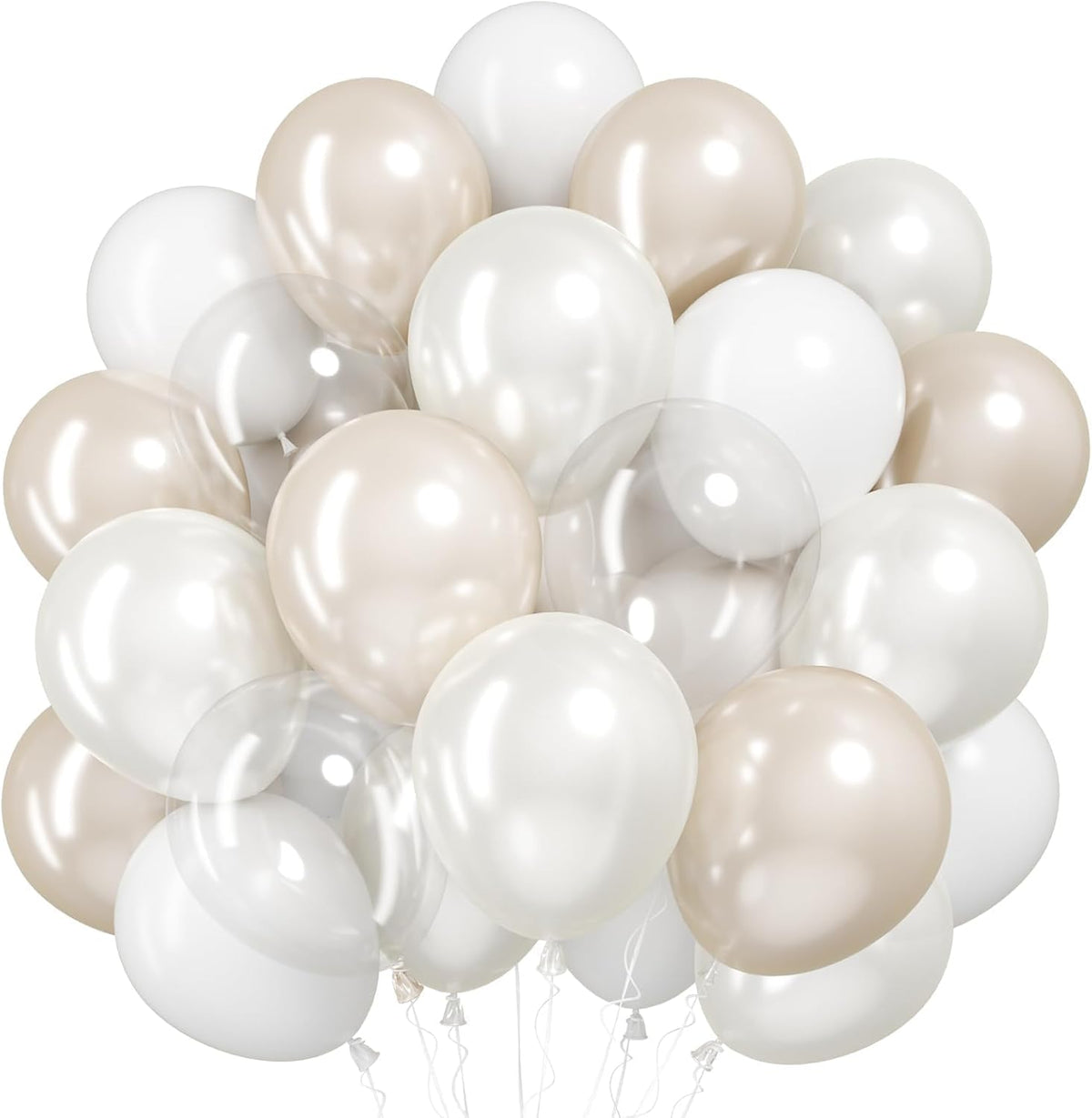 Pearl Balloons,51Pcs 12 Inch Pearl White Double-Stuffed Balloons, Sand White Clear Helium Balloon Set for Birthday Engagement Anniversary Baby Shower Bridal Party Decoration
