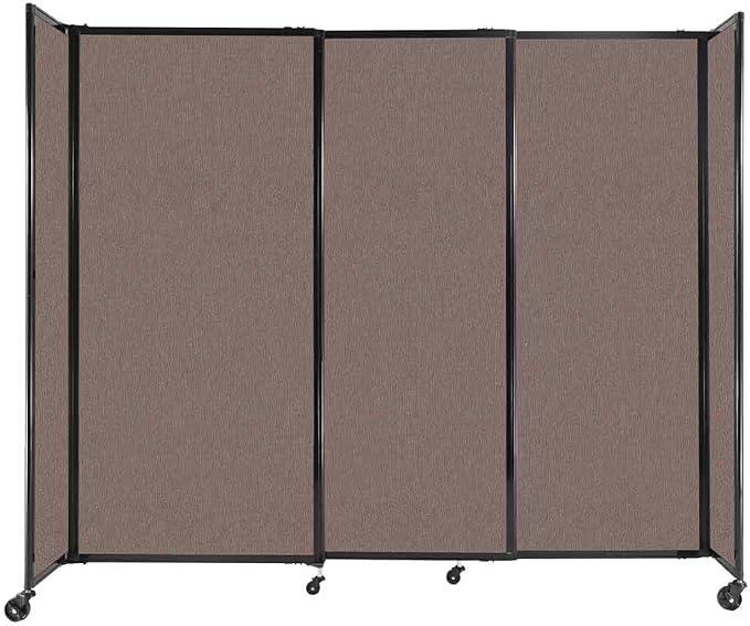 Versare Straightwall Sliding Portable Wall Partition | Freestanding Office Dividers | Locking Wheels | Temporary Room Separator | 7'2'' Wide x 6' Tall Latte Fabric Panels