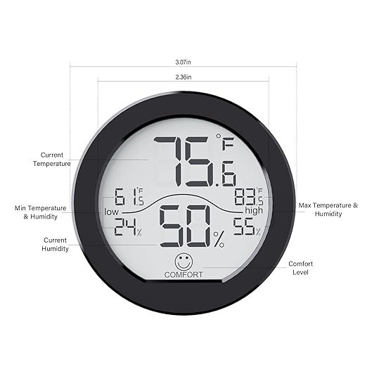 SECRUI Indoor Digital Hygrometer 3 Pack Room Thermometer and Humidity Gauge LCD with Max and Min Records (Black)