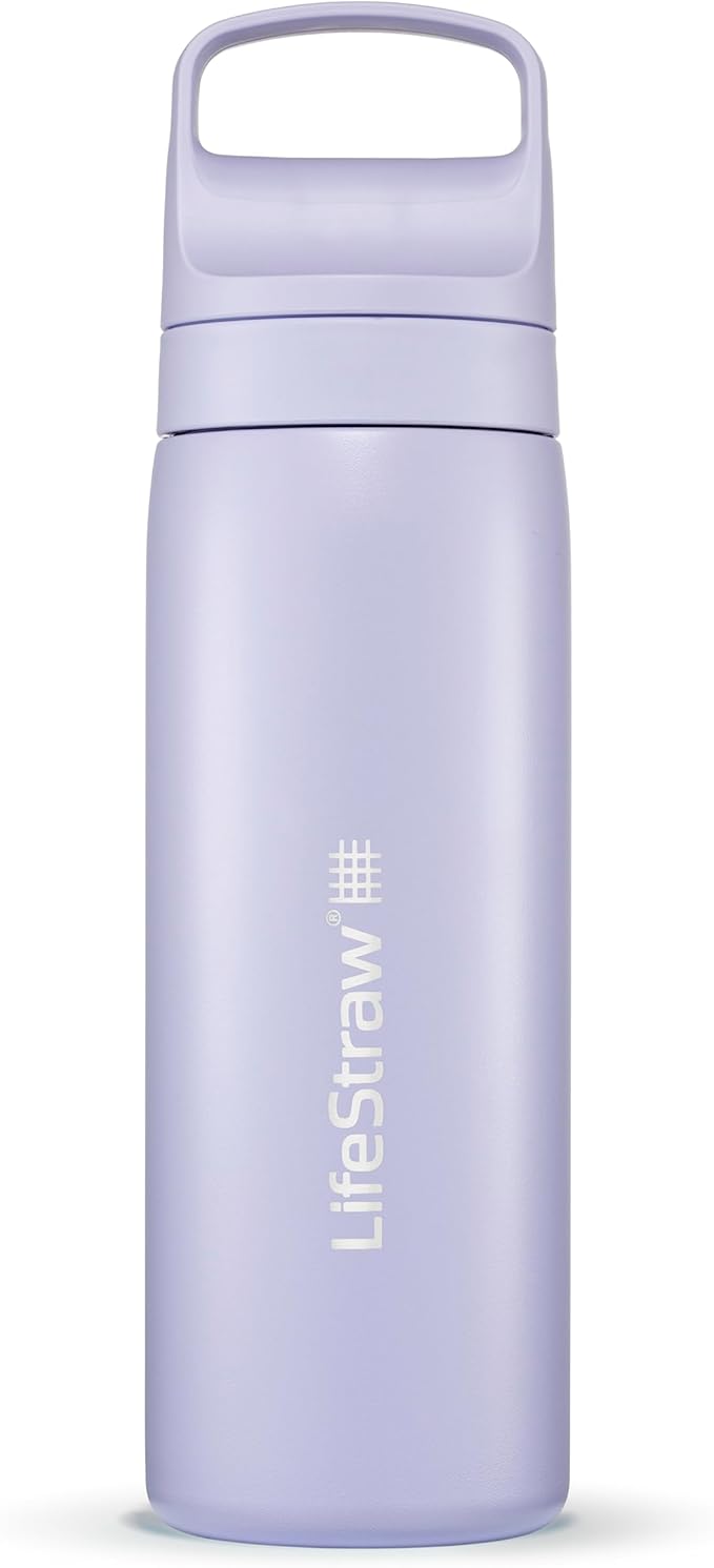 LifeStraw Go Series – Insulated Stainless Steel Water Filter Bottle for Travel and Everyday Use, Removes Bacteria, Parasites and Microplastics, Improves Taste, 18oz Provence Purple