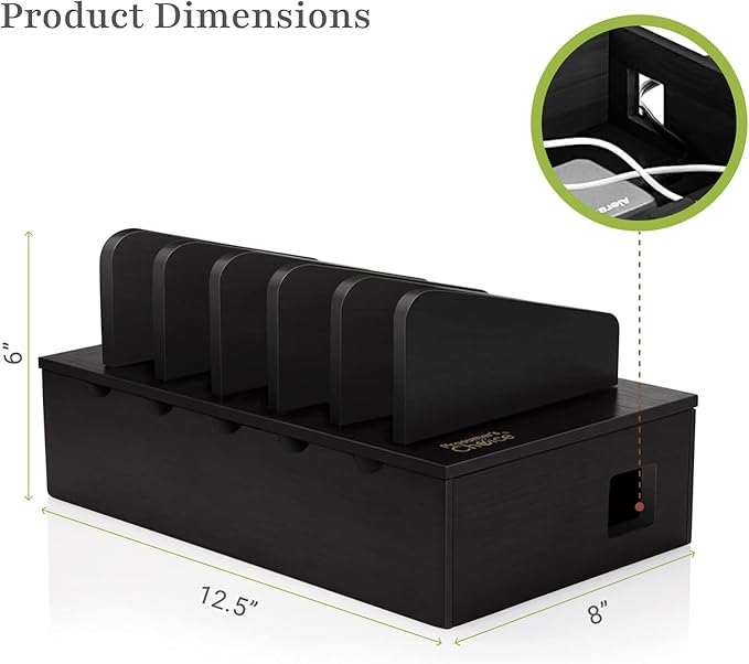 Prosumer's Choice Charging Station for Multiple Devices - 5 Device Charger Organizer for Smartphones and Tablets - Wooden Rack with Removable Dividers - Charging Dock for Work from Home - Black