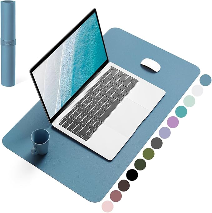 YSAGi Non-Slip Leather Desk Pad, Waterproof Laptop Computer Desk Keyboard Mat, Table Protector Blotter Mat, Large Mouse Pad for Office/Work/Home/Decor(Blue, 23.6" x 13.7")