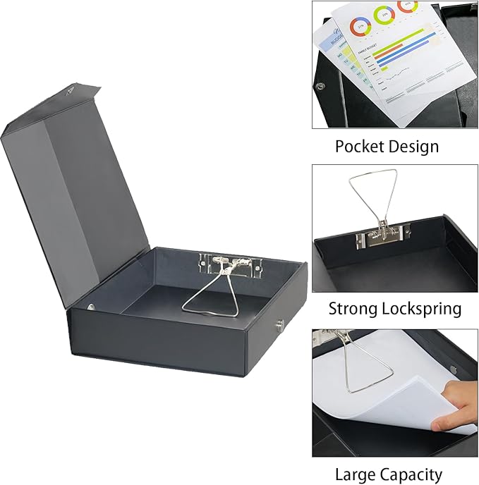 URbantin 6 Pack Foldable Plastic Box Files A4 with Metal Clip,65mm Spine,Document Archive Folders for Office（Black）