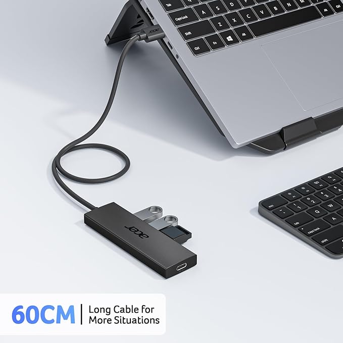 Acer USB Hub 4 Ports, Multiple USB 3.0 Hub, USBA Splitter for Laptop with Type C Power Port, Extender for A Port Laptop, PC, Desktop and More (2ft)
