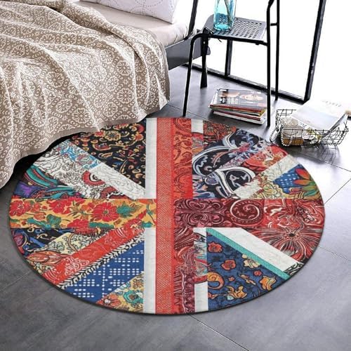 Large Round Area Rug Home Decor Modern Bathroom Rug Kitchen Office Circle Rug for Living Room Sofa Circle Cute Mat Union Jack Flag UK Mandala Art, 24inch