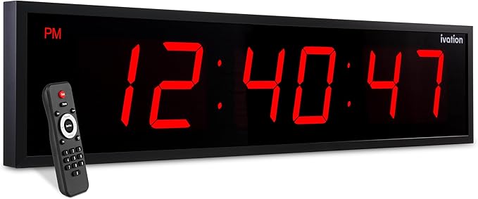 Ivation Huge Oversized 72" Large Digital LED Clock | Big Digital Clock w/Multi-Function Display – Stopwatch, Timer, Alarms, Temp & Date | 6 Brightness Levels, Time Memory & Remote (Red)