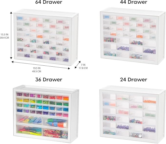 IRIS USA Small Drawer Organizer Storage, 16-Drawer Craft Cabinet for Screws Hardware Art Supplies Small Parts Nuts Bolts Nails Tool Container, Drink Packet and Water Flavor Packet Organizer, White