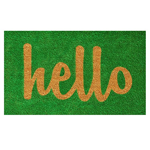 100262436GNS Hello Doormat Green/Natural Script, 24" x 36"