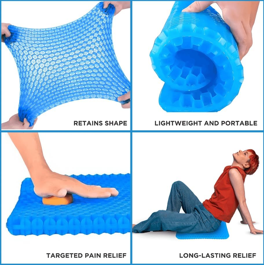 holie 100% Gel Seat Cushion - Extra Thick - Honeycomb Gel seat Cushion (Blue(42 * 36 * 4.5cm),X1Pc)