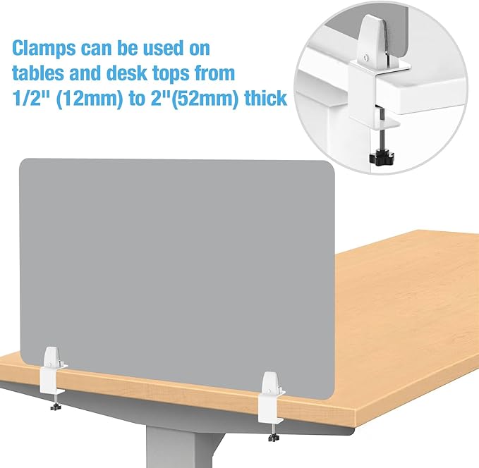 Desk Divider 4 Pcs Desk Privacy Panel 23.6''L x 15.8W'' Office Partitions Grey Acrylic Panel Pack of 4 Desk Divider Partition with Adjustable Universal Base