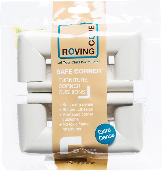 Roving Cove HeftyFit Corner Protector for Baby (8 Large Corners), Heavy-Duty Soft Rubber Foam Furniture Corner Bumper Guards, 3M Adhesive Pre-Taped, Oyster White (Off White)