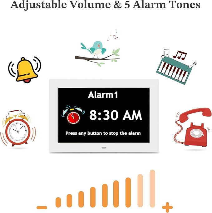 10.1'' Digital Clock, 1280*800p HD Extra Large Display, Dementia Clock For Seniors, 10 Reminders & 6 Alarms, Auto Dimming & DST, Remote Control, Digital Clock With Date, Time, Day Of Week, White