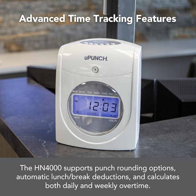 uPunch HN4500 Advanced Calculating Time Clock Bundle for Small Business: Complete Employee Time Tracking System with 200 Time Cards, Racks, Ribbons, and Keys