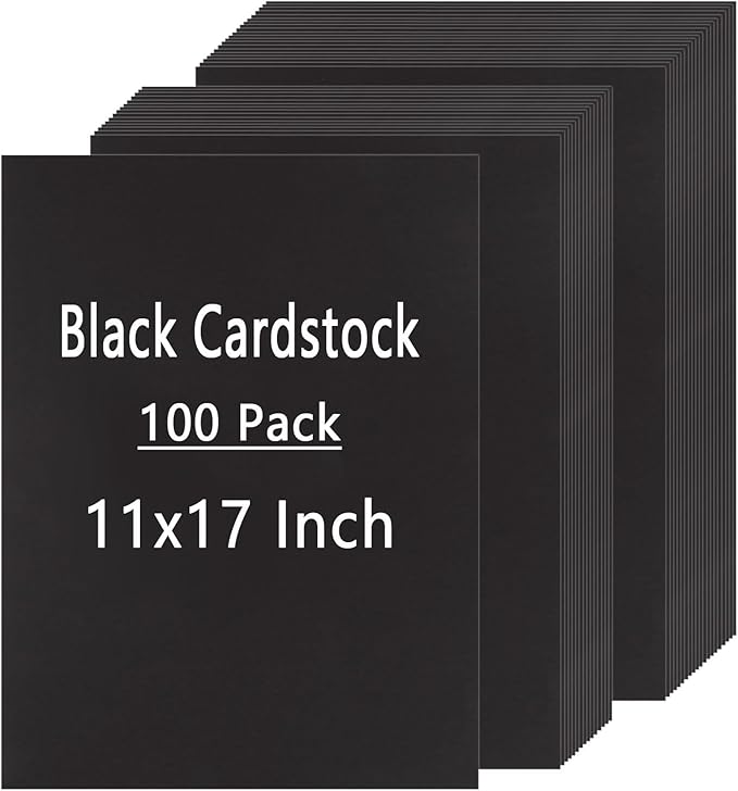 QTLCOHD 100 Sheets Black Cardstock 11 x 17 Inches Black Construction Paper Bulk Heavy Cover Card Stock for DIY Crafts Cards Making