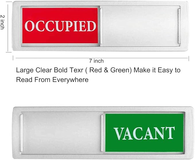 Privacy Sign, Premium Vacant Occupied Sign for Home Office Restroom Conference Hotles Hospital, Slider Door Indicator Tells Whether Room Vacant or Occupied, 7'' x 2'' - Silver