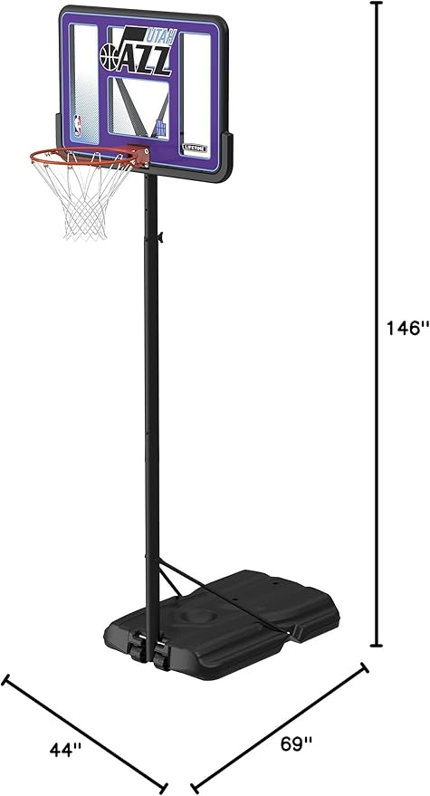 Lifetime NBA Utah Jazz Portable Basketball Hoop, Adjustable Height 7.5-10 Ft, 44 Inch Shatterproof Fusion Backboard, Base with Wheels