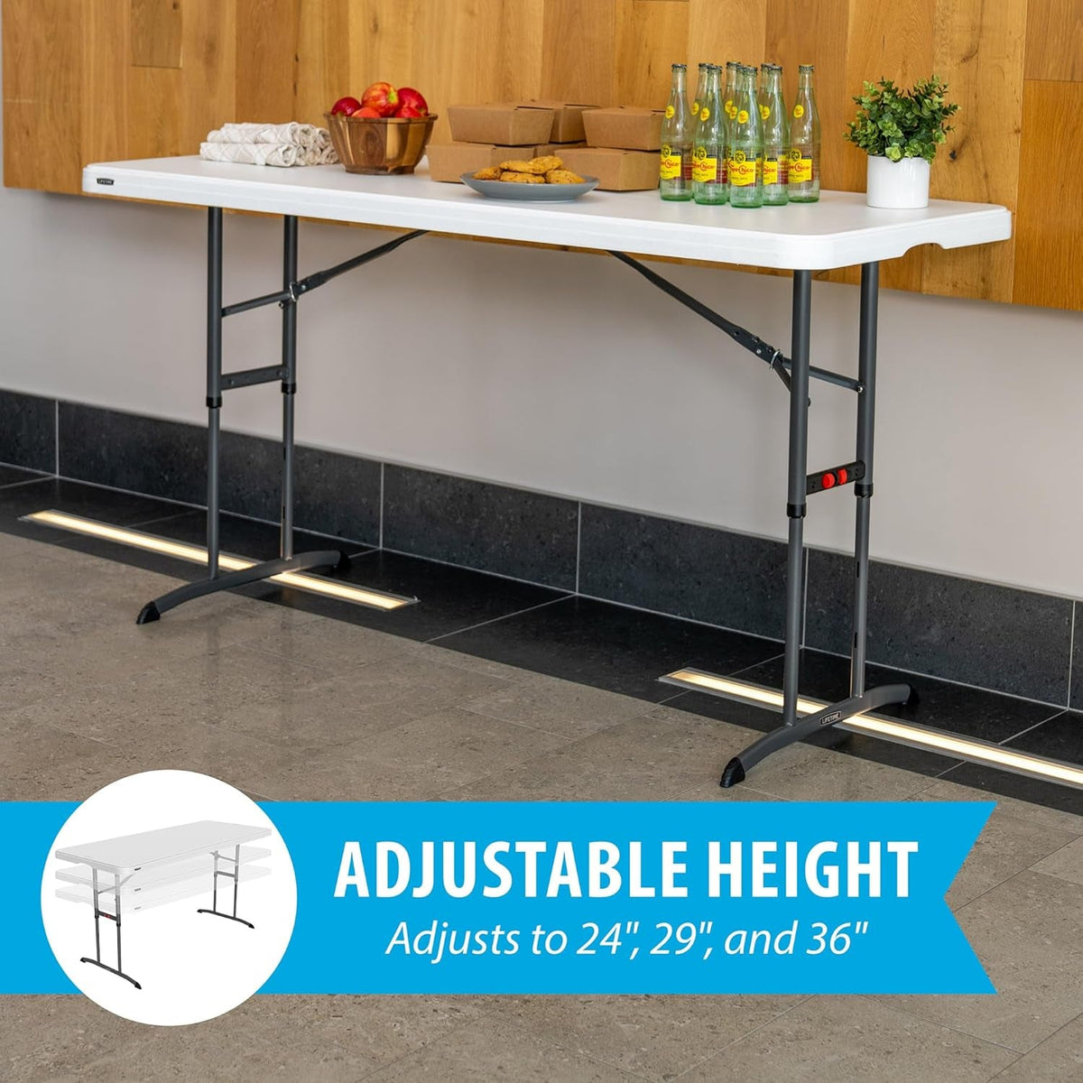 6-Foot Nesting Folding Table, Adjustable Height, White Granite