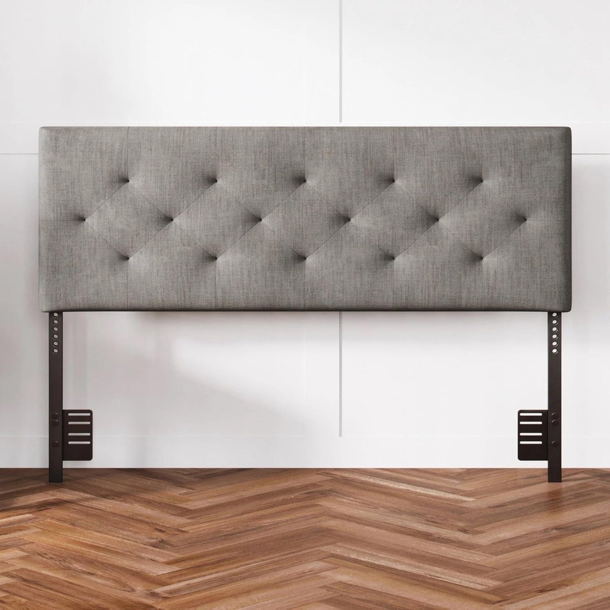 Diamond-Tufted Mid-Rise Upholstered Headboard, Wall or Bed Frame Mount - Full or Queen (Gray)