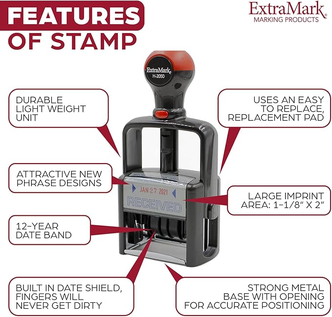 Heavy Duty Style Office Date Stamp with Paid - Self Inking Dater - Style C - Blue & Red Ink Color