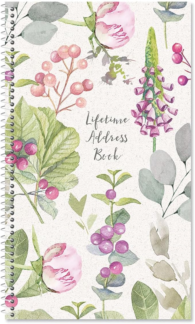 Pale Peony Address Book - 94 Pages; 5" x 8-1/2", Spiral Bound Address Book