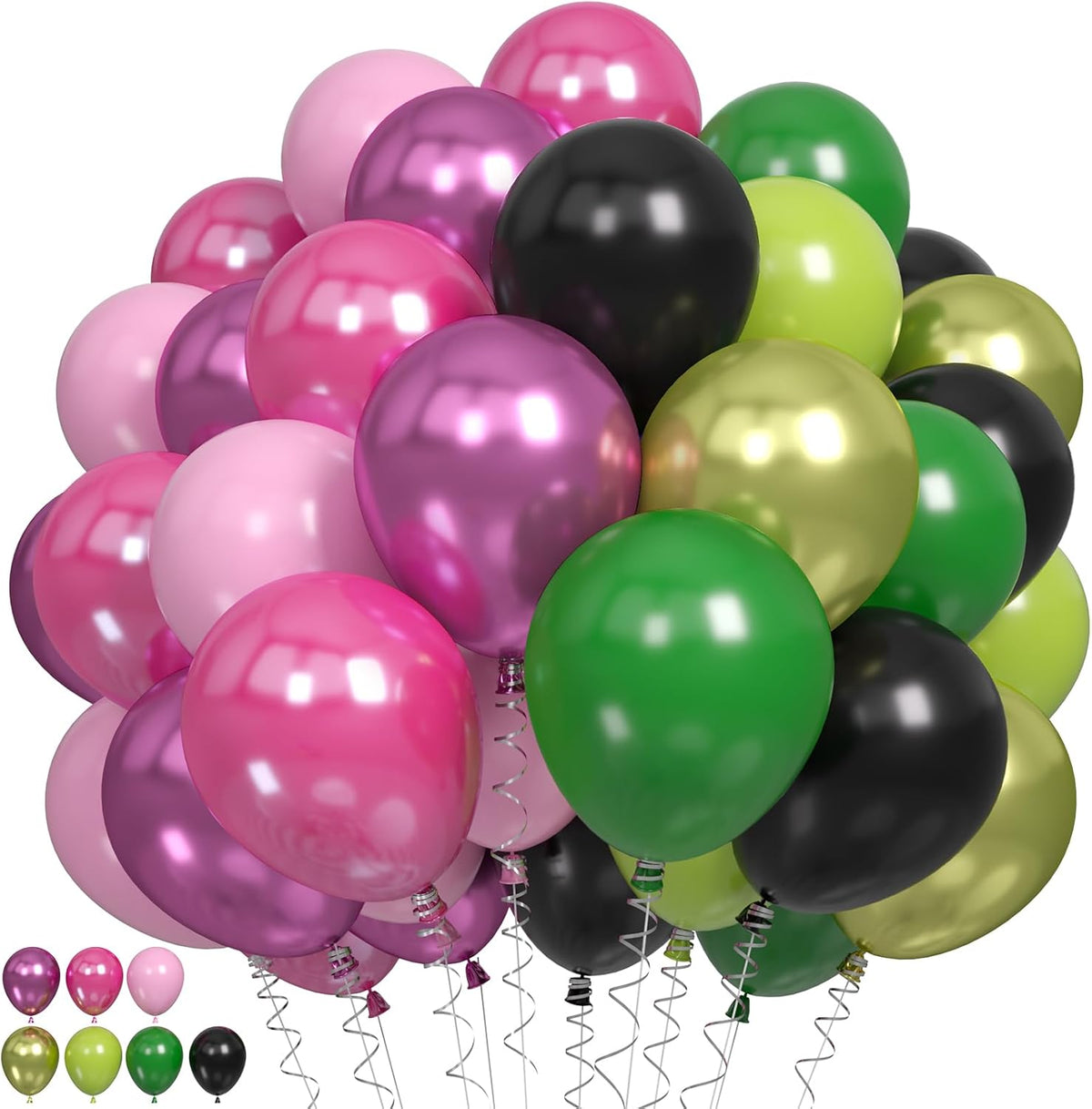 60PCS Black Pink Green Balloons, Hot Pink Dark Light Green Black Latex Balloon, Metallic Red Witch Theme Halloween Balloon for Kids Adults Birthday Witch Wedding Halloween Party Decorations